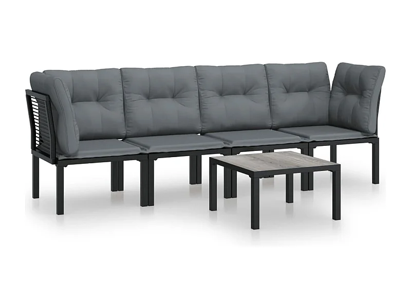 Salon de jardin 5 pcs noir et gris résine tressée