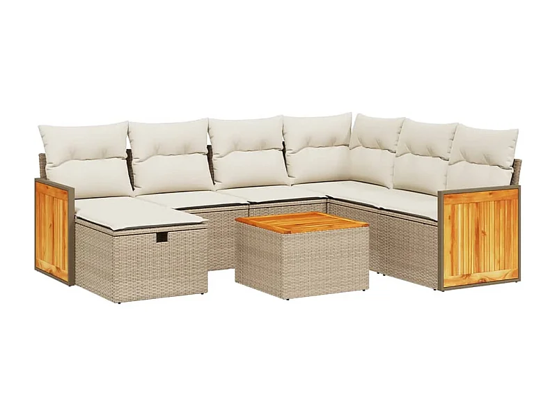 Salon de jardin avec coussins 8 pcs beige résine tressée