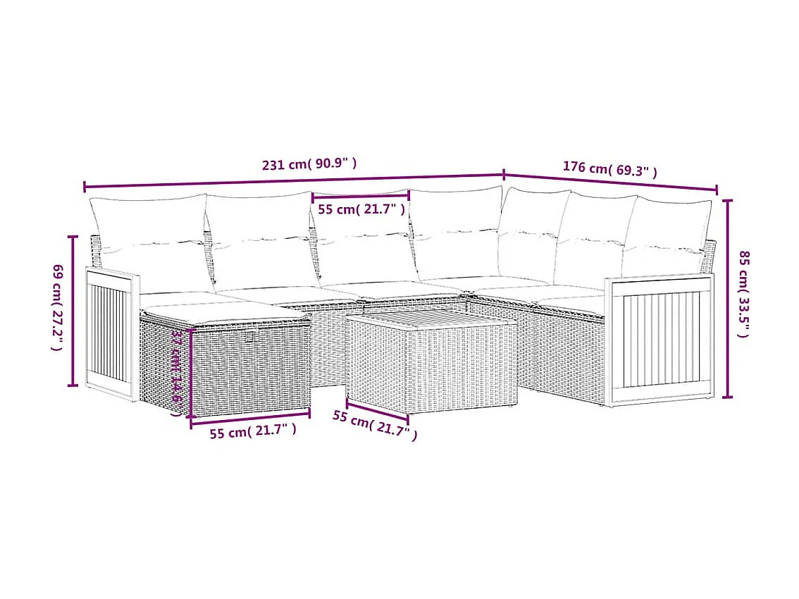 Salon de jardin avec coussins 8 pcs beige résine tressée