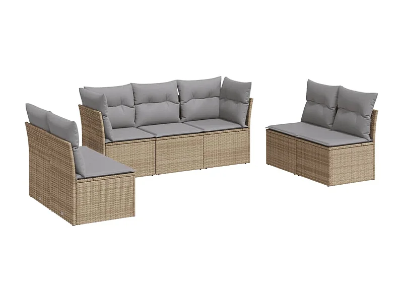 Salon de jardin avec coussins 7 pcs beige résine tressée