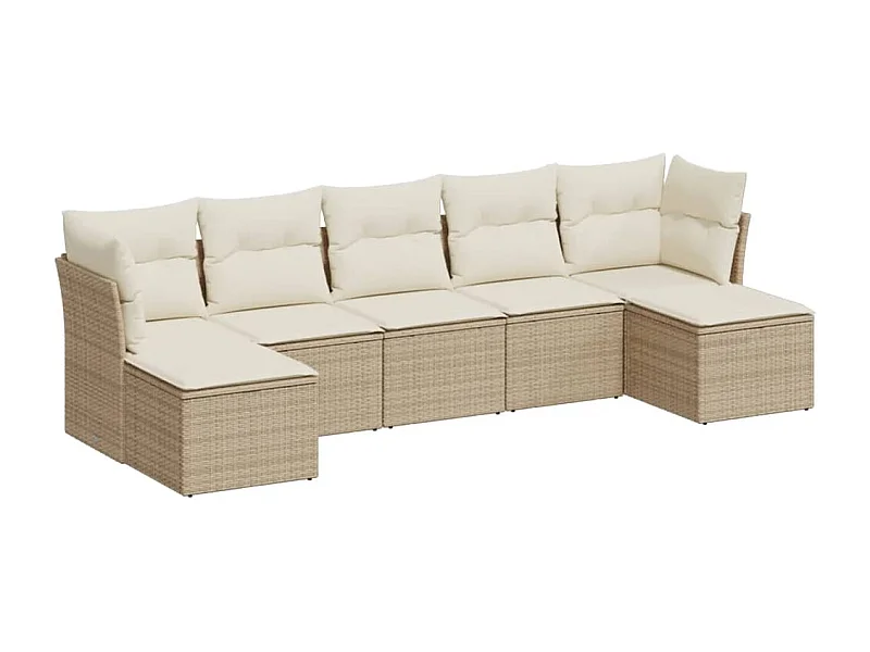 Salon de jardin avec coussins 7 pcs beige résine tressée