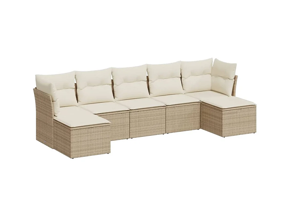 Salon de jardin avec coussins 7 pcs beige résine tressée