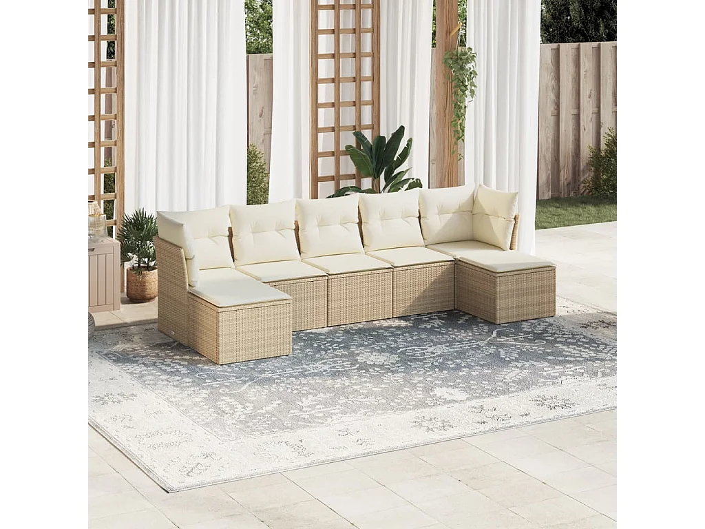 Salon de jardin avec coussins 7 pcs beige résine tressée