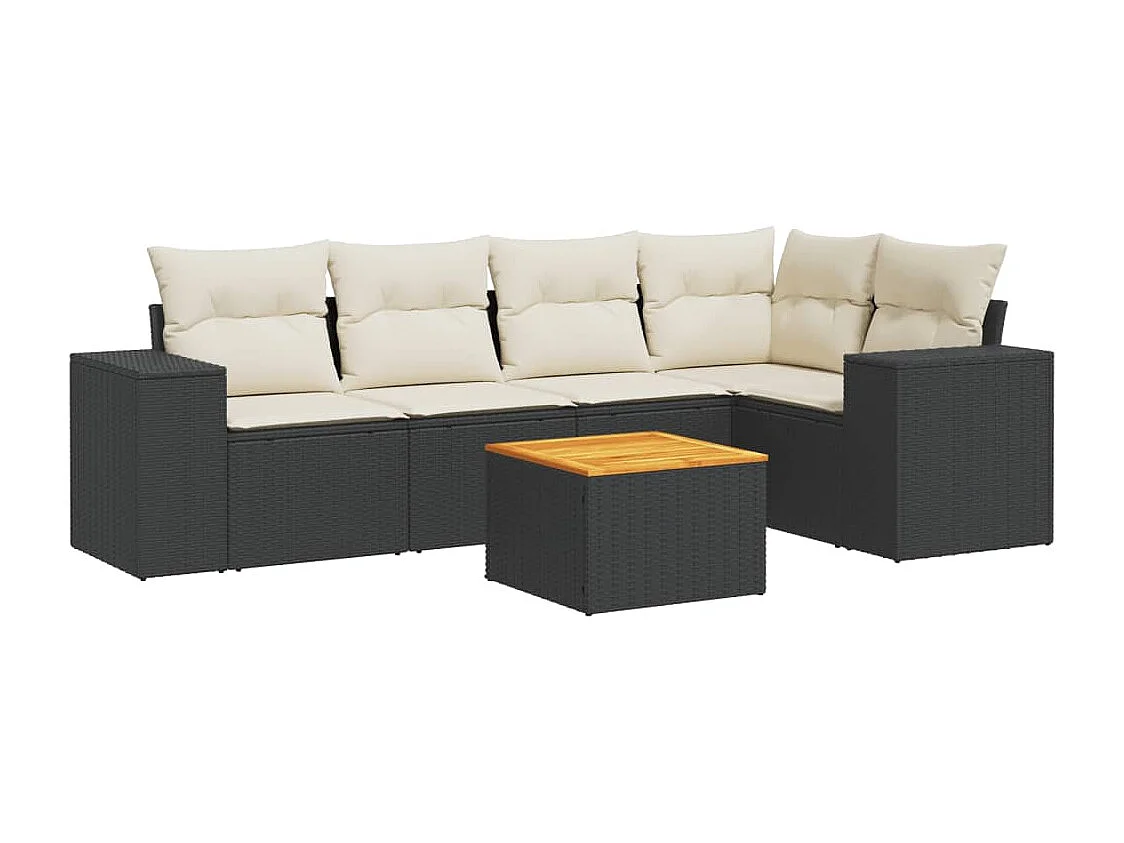 Salon de jardin 6 pcs avec coussins noir résine tressée