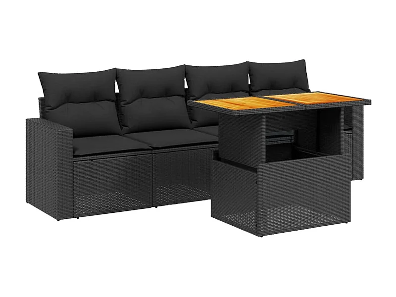 Salon de jardin 5 pcs avec coussins noir résine tressée