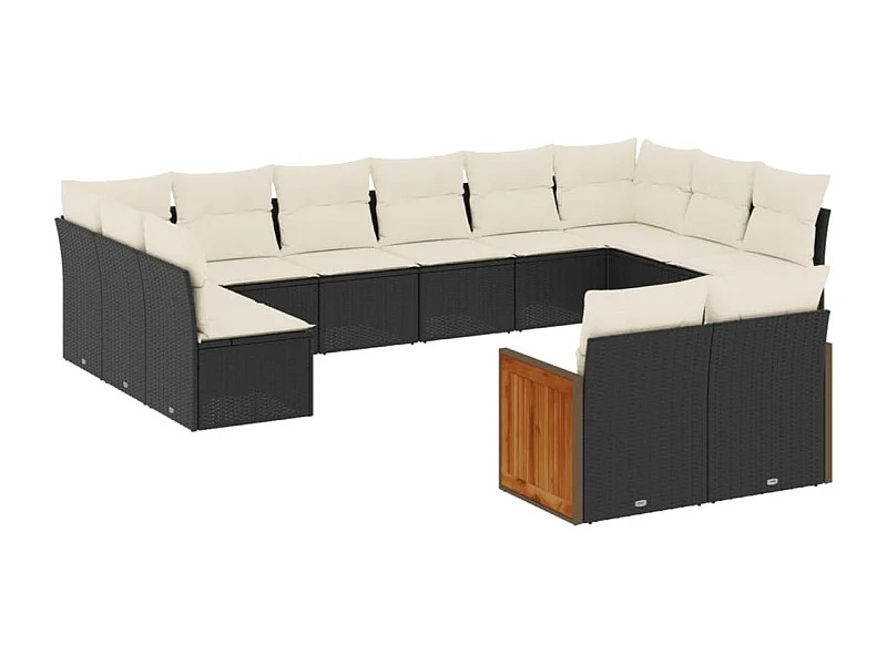 Salon de jardin 12 pcs avec coussins noir résine tressée