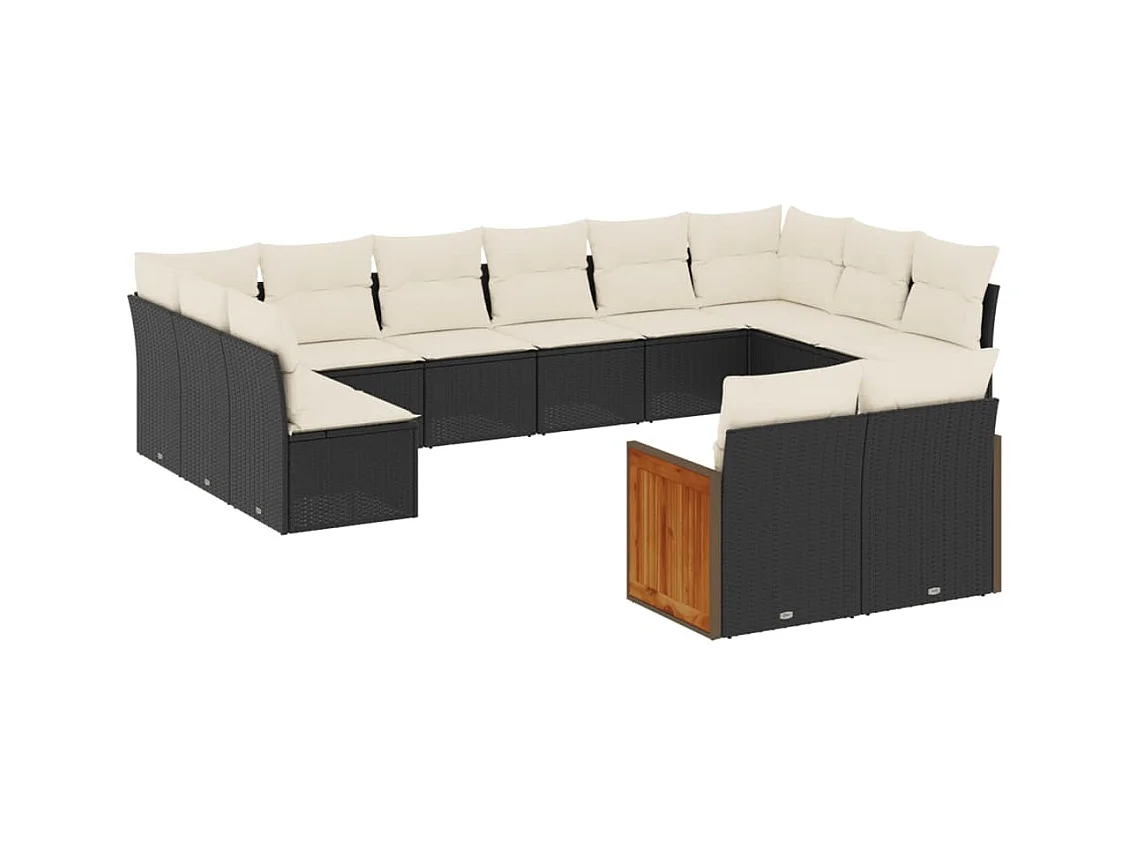 Salon de jardin 12 pcs avec coussins noir résine tressée