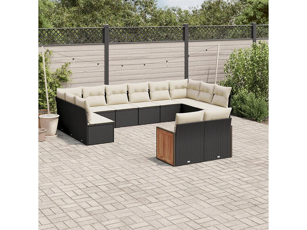 Salon de jardin 12 pcs avec coussins noir résine tressée