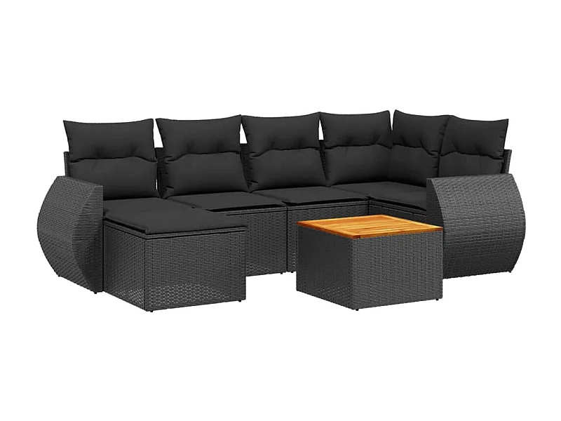 Salon de jardin 7 pcs avec coussins noir résine tressée