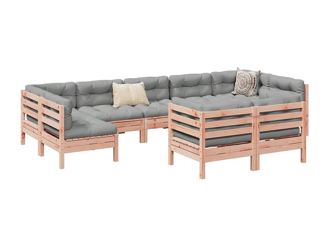 Salon de jardin 9 pcs avec coussins sapin de douglas solide