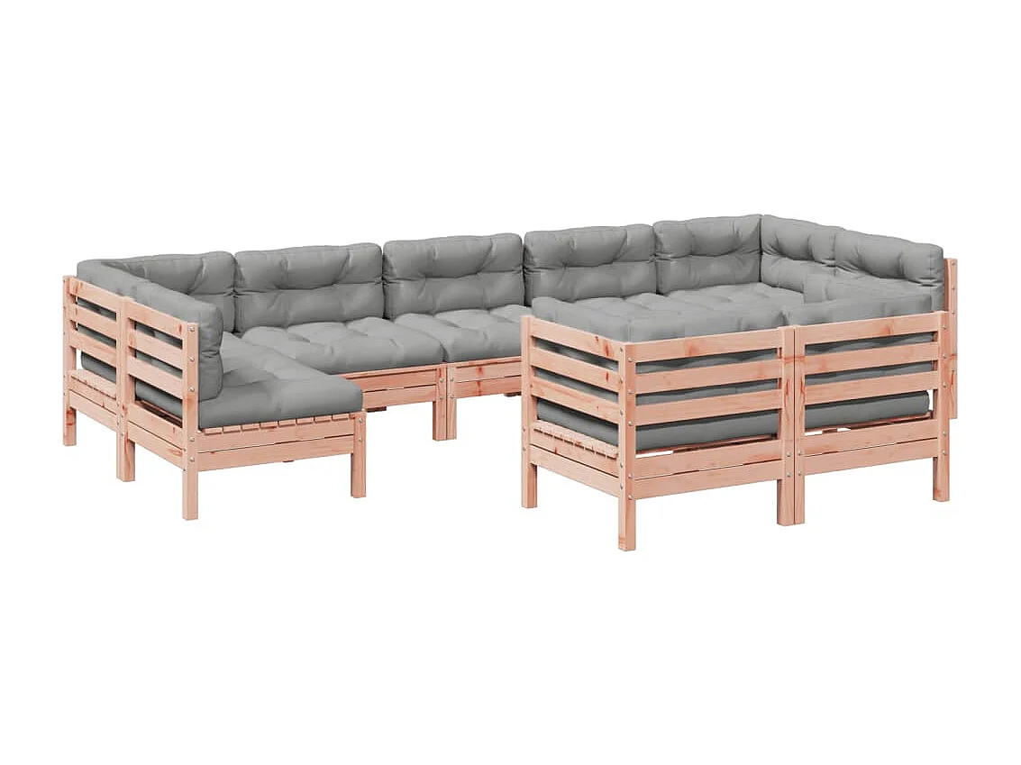 Salon de jardin 9 pcs avec coussins sapin de douglas solide