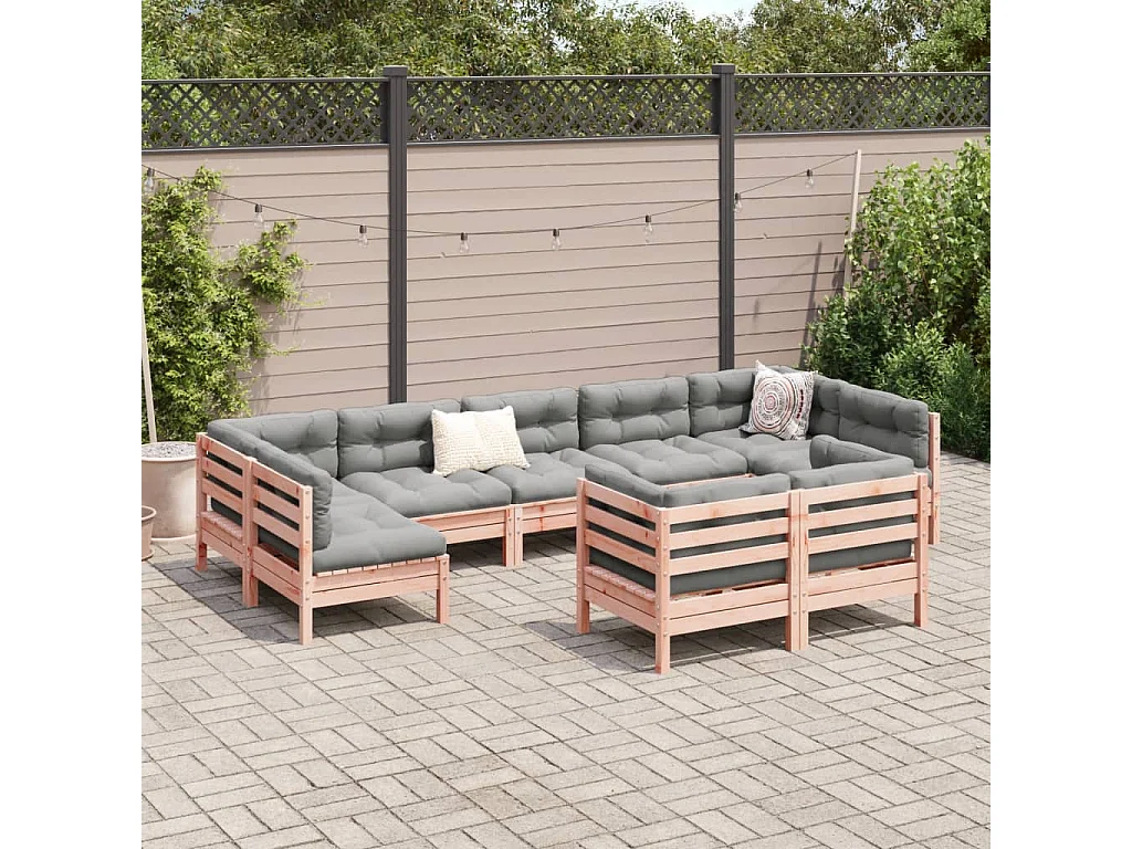 Salon de jardin 9 pcs avec coussins sapin de douglas solide