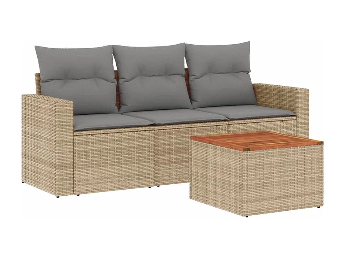 Salon de jardin avec coussins 4 pcs beige résine tressée