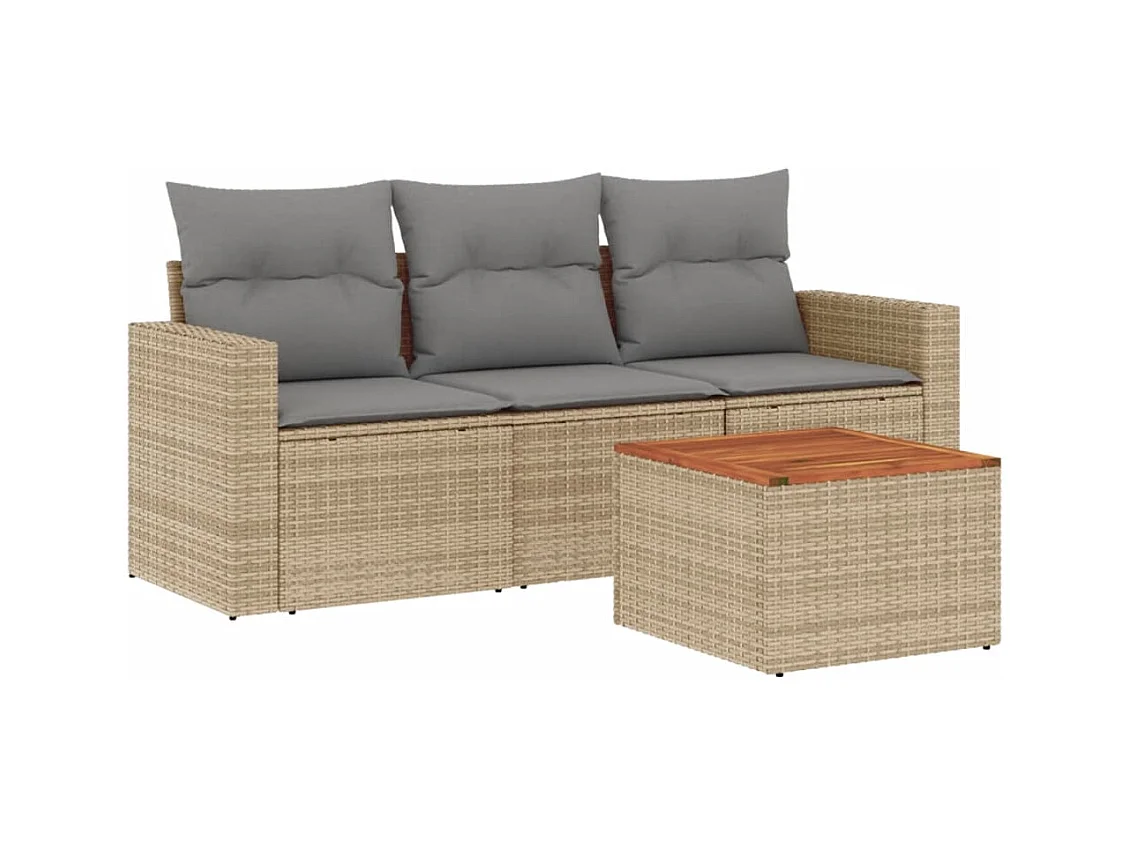 Salon de jardin avec coussins 4 pcs beige résine tressée