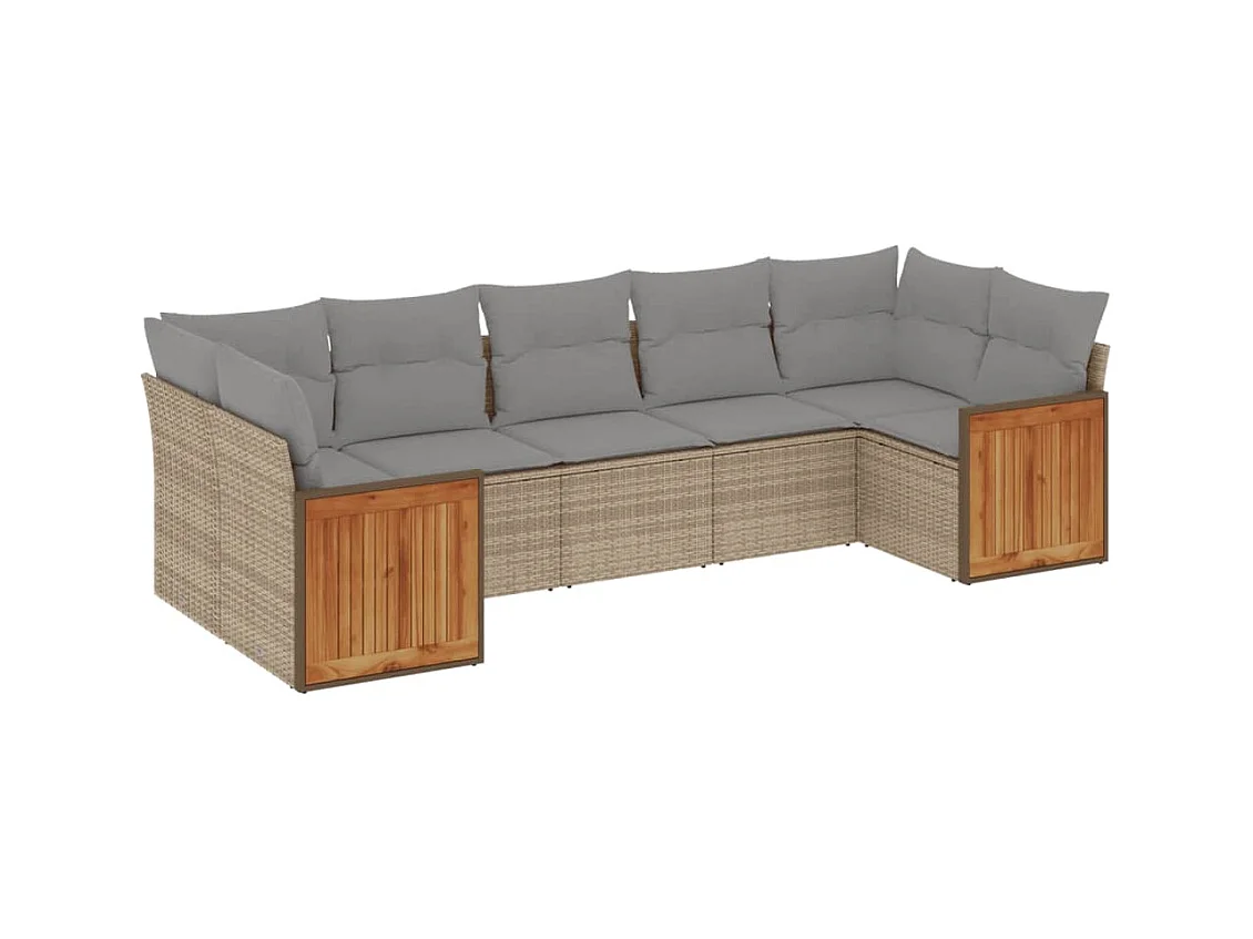 Salon de jardin avec coussins 7 pcs beige résine tressée