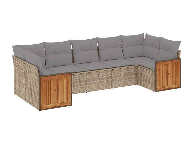 Salon de jardin avec coussins 7 pcs beige résine tressée