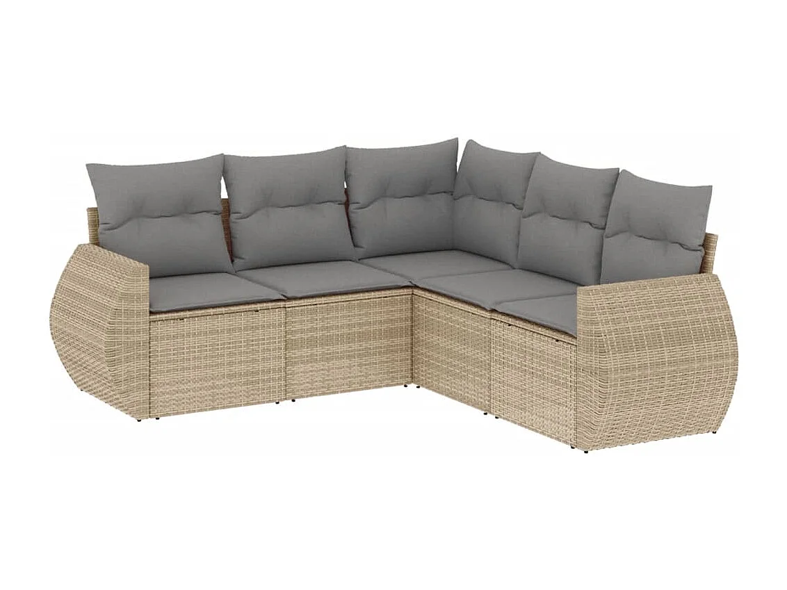 Salon de jardin avec coussins 5 pcs beige résine tressée