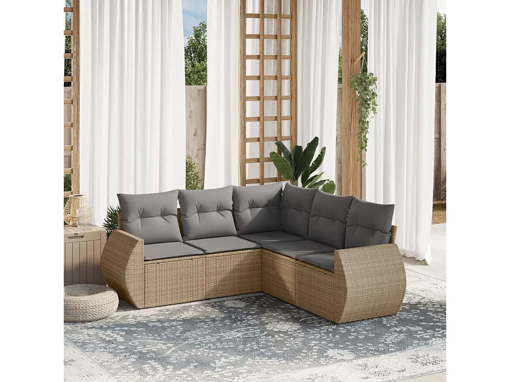 Salon de jardin avec coussins 5 pcs beige résine tressée