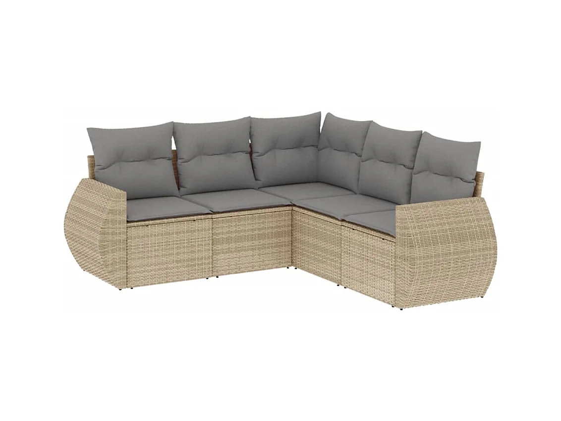 Salon de jardin avec coussins 5 pcs beige résine tressée