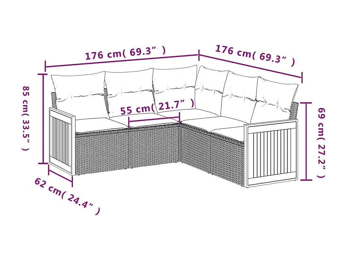 Salon de jardin 5 pcs avec coussins noir résine tressée