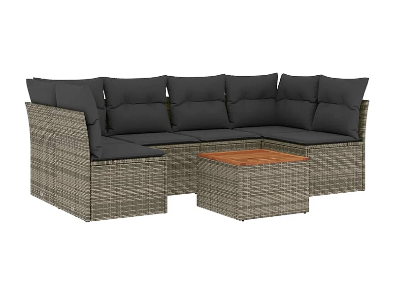 Salon de jardin avec coussins 7 pcs gris résine tressée