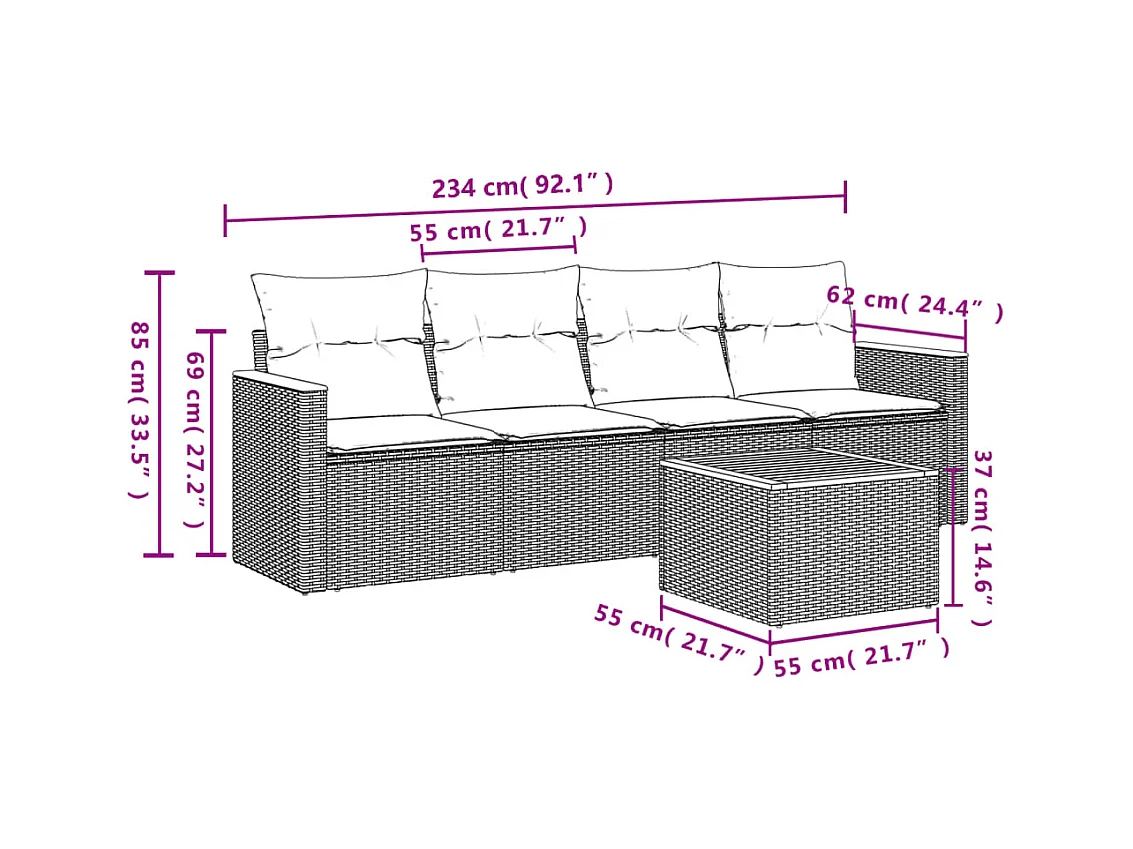 Salon de jardin avec coussins 5 pcs beige résine tressée