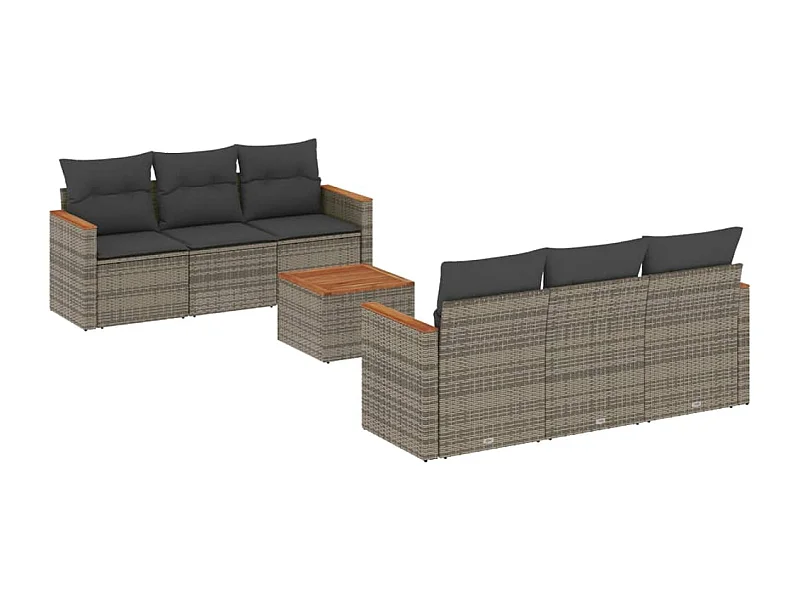 Salon de jardin avec coussins 7 pcs gris résine tressée