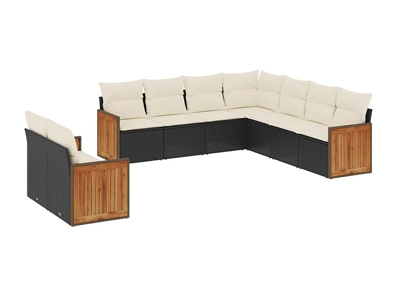 Salon de jardin 9 pcs avec coussins noir résine tressée