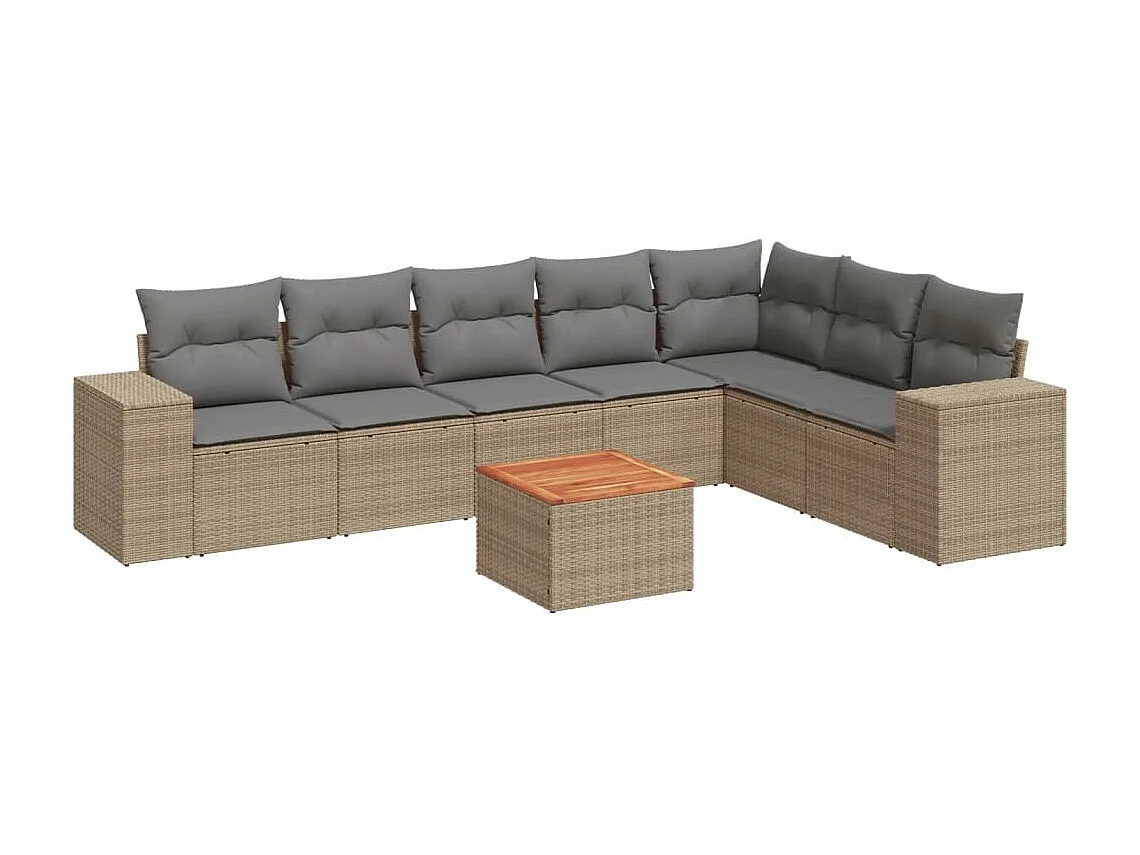 Salon de jardin avec coussins 8 pcs beige résine tressée