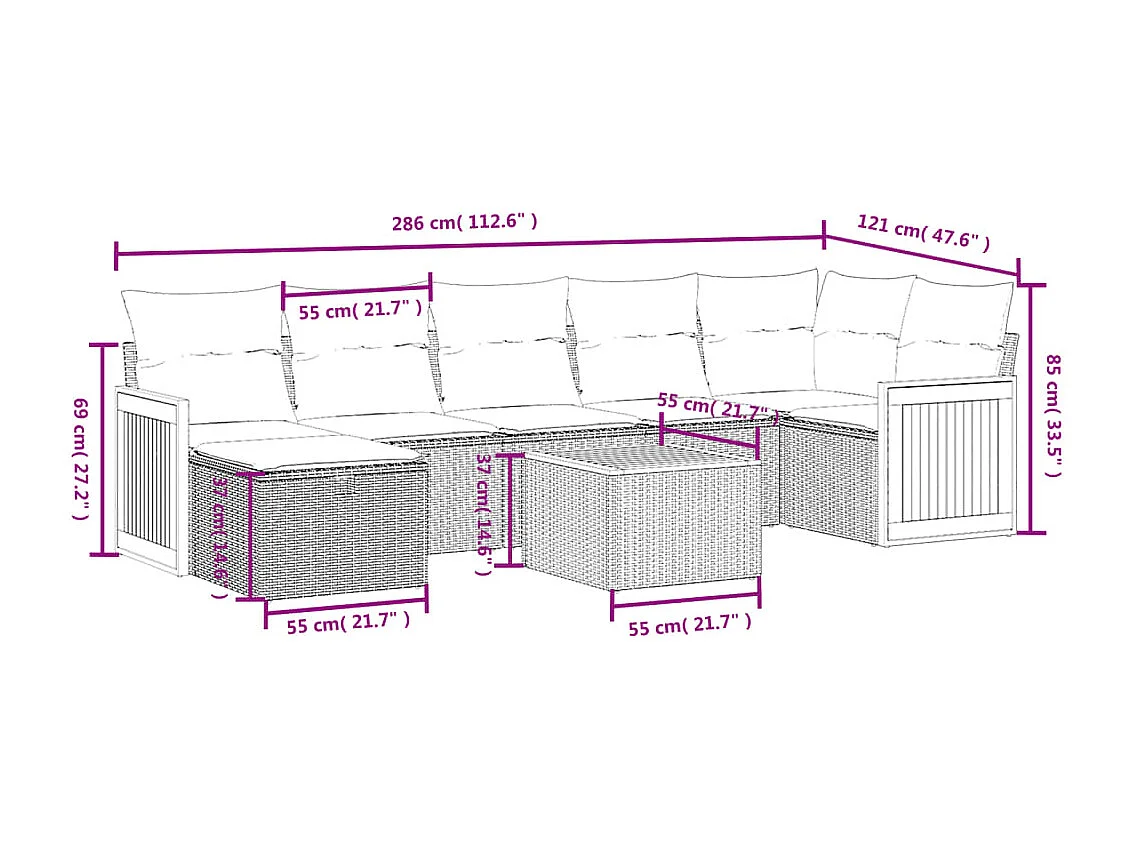 Salon de jardin 8 pcs avec coussins noir résine tressée