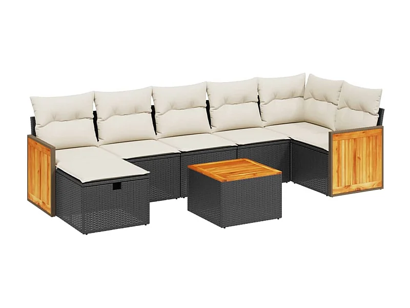 Salon de jardin 8 pcs avec coussins noir résine tressée