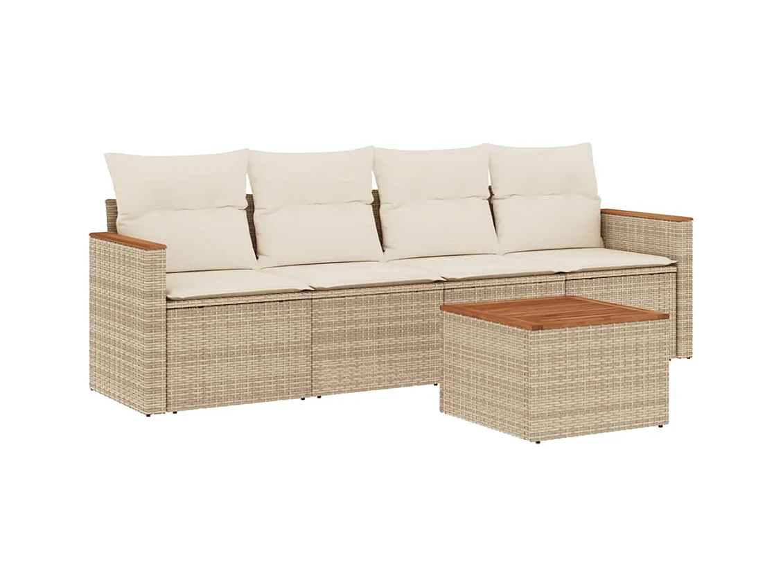 Salon de jardin avec coussins 5 pcs beige résine tressée