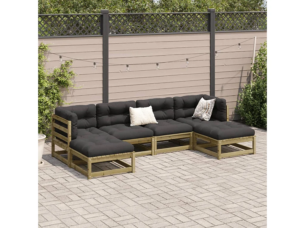 Salon de jardin 6 pcs avec coussins bois de pin imprégné