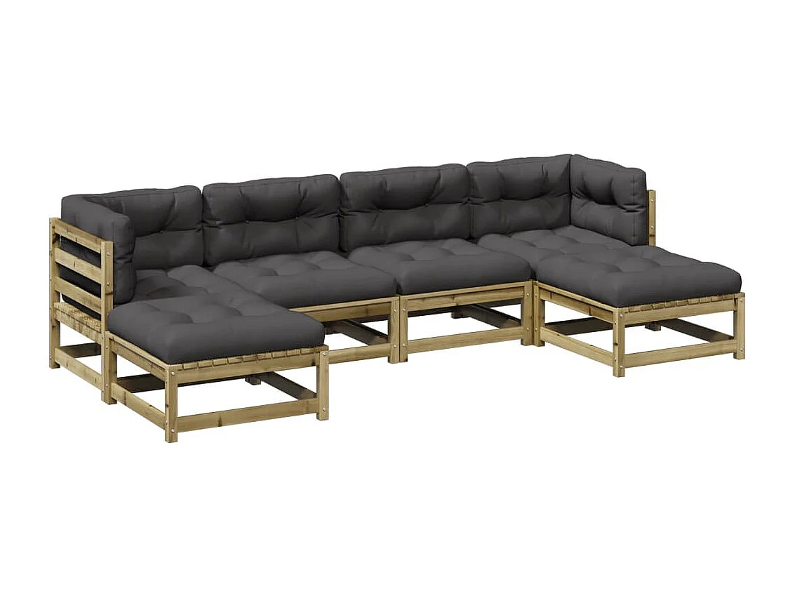 Salon de jardin 6 pcs avec coussins bois de pin imprégné