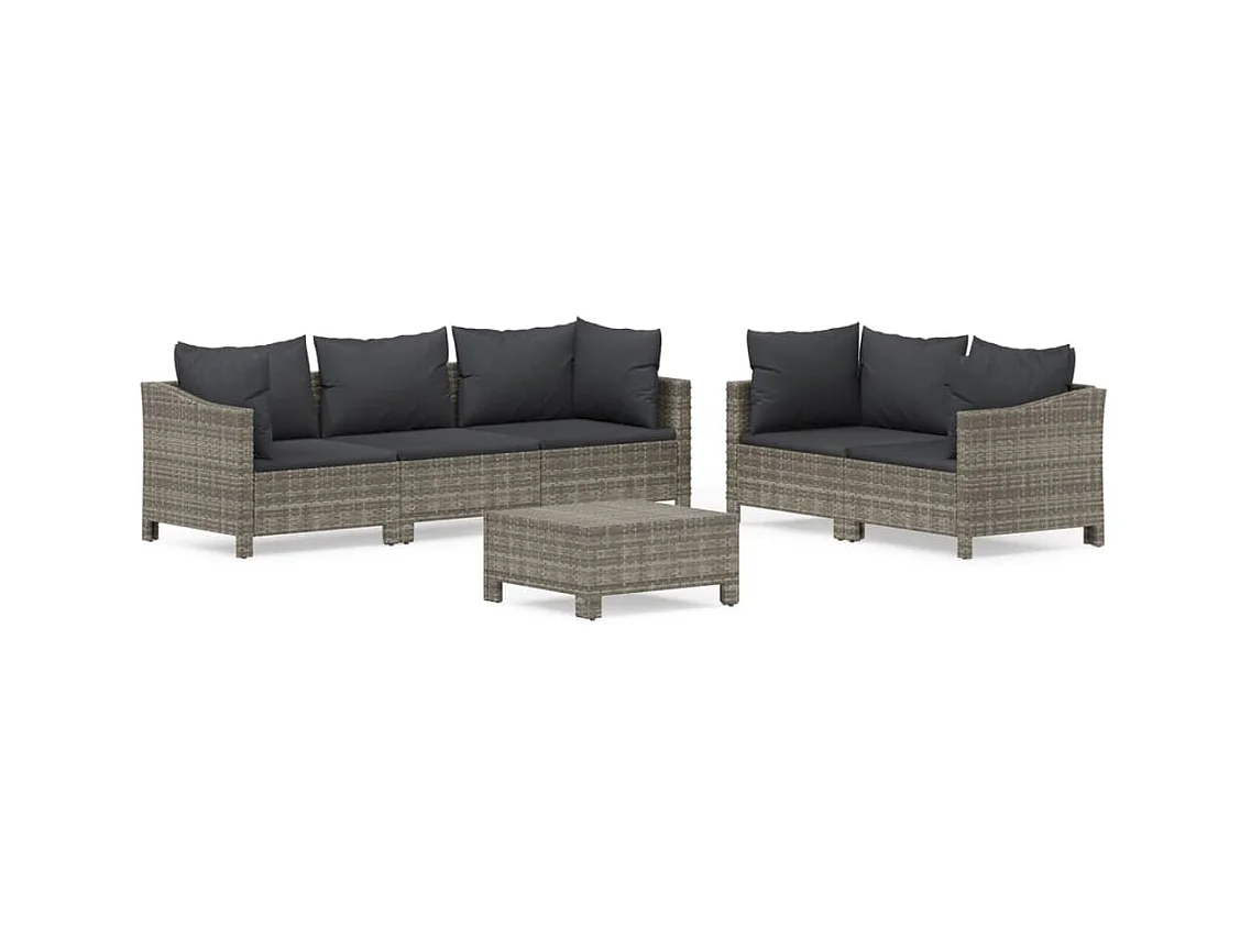 Salon de jardin 6 pcs avec coussins Gris Résine tressée