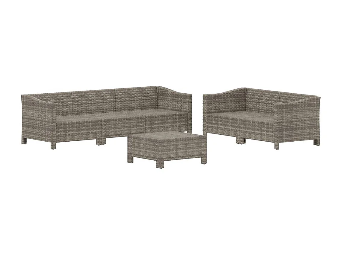 Salon de jardin 6 pcs avec coussins Gris Résine tressée