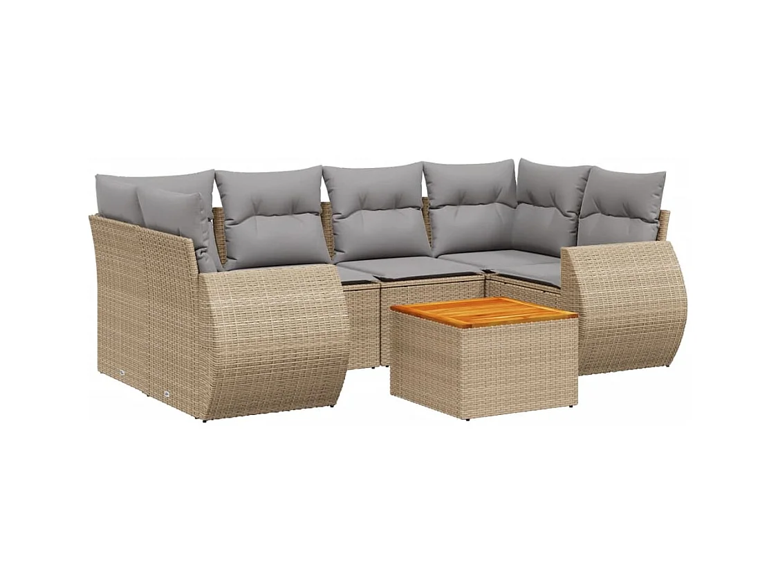 Salon de jardin avec coussins 7 pcs beige résine tressée