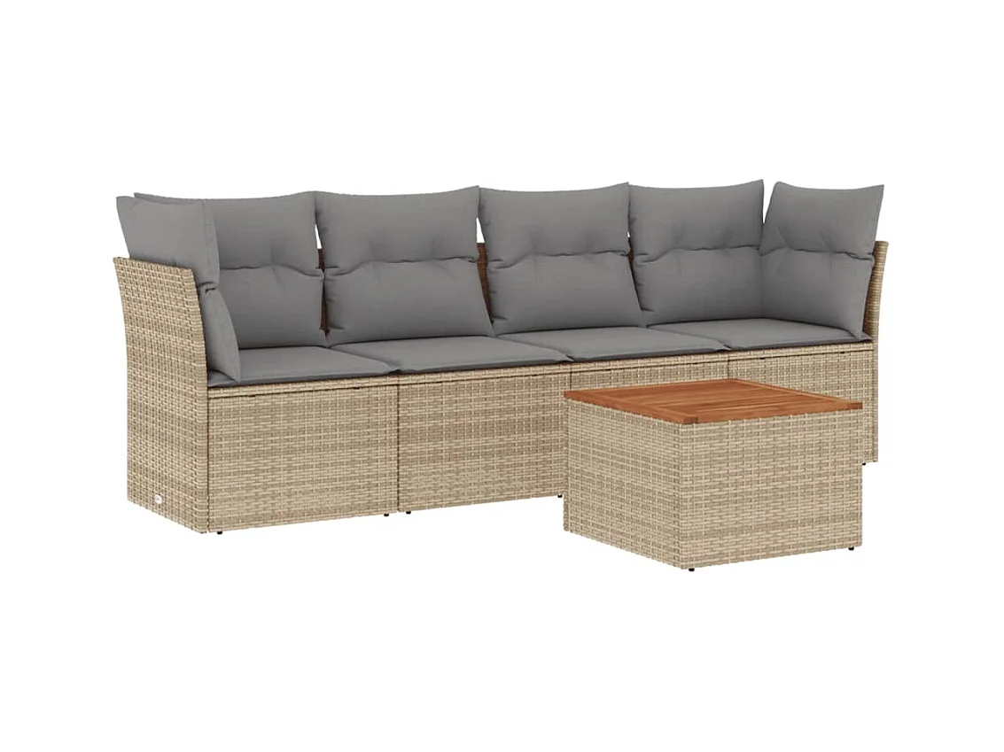 Salon de jardin avec coussins 5pcs mélange beige résine tressée
