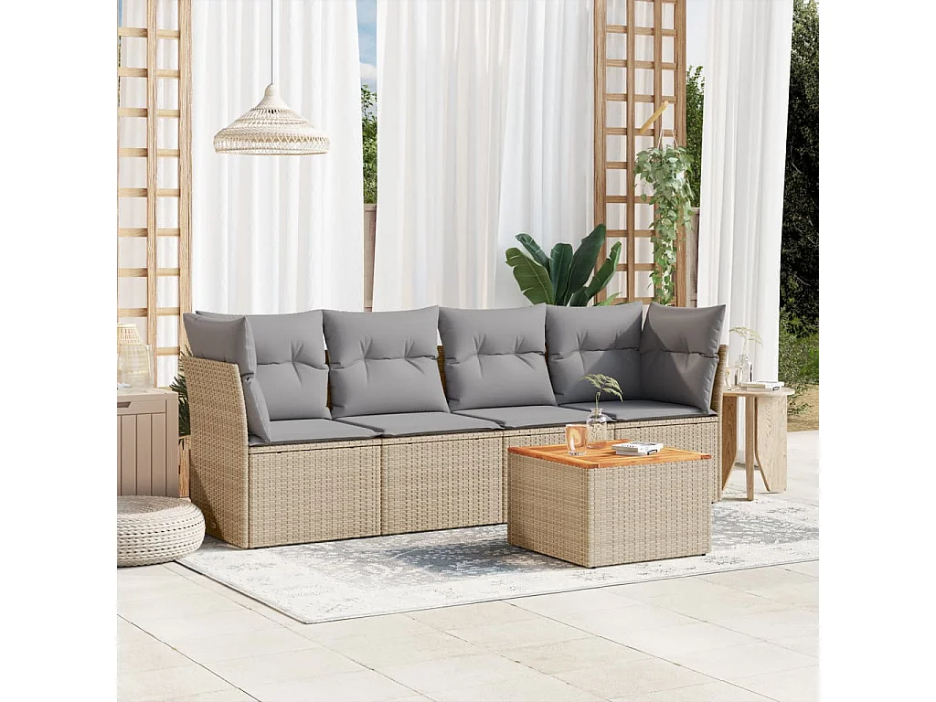 Salon de jardin avec coussins 5pcs mélange beige résine tressée