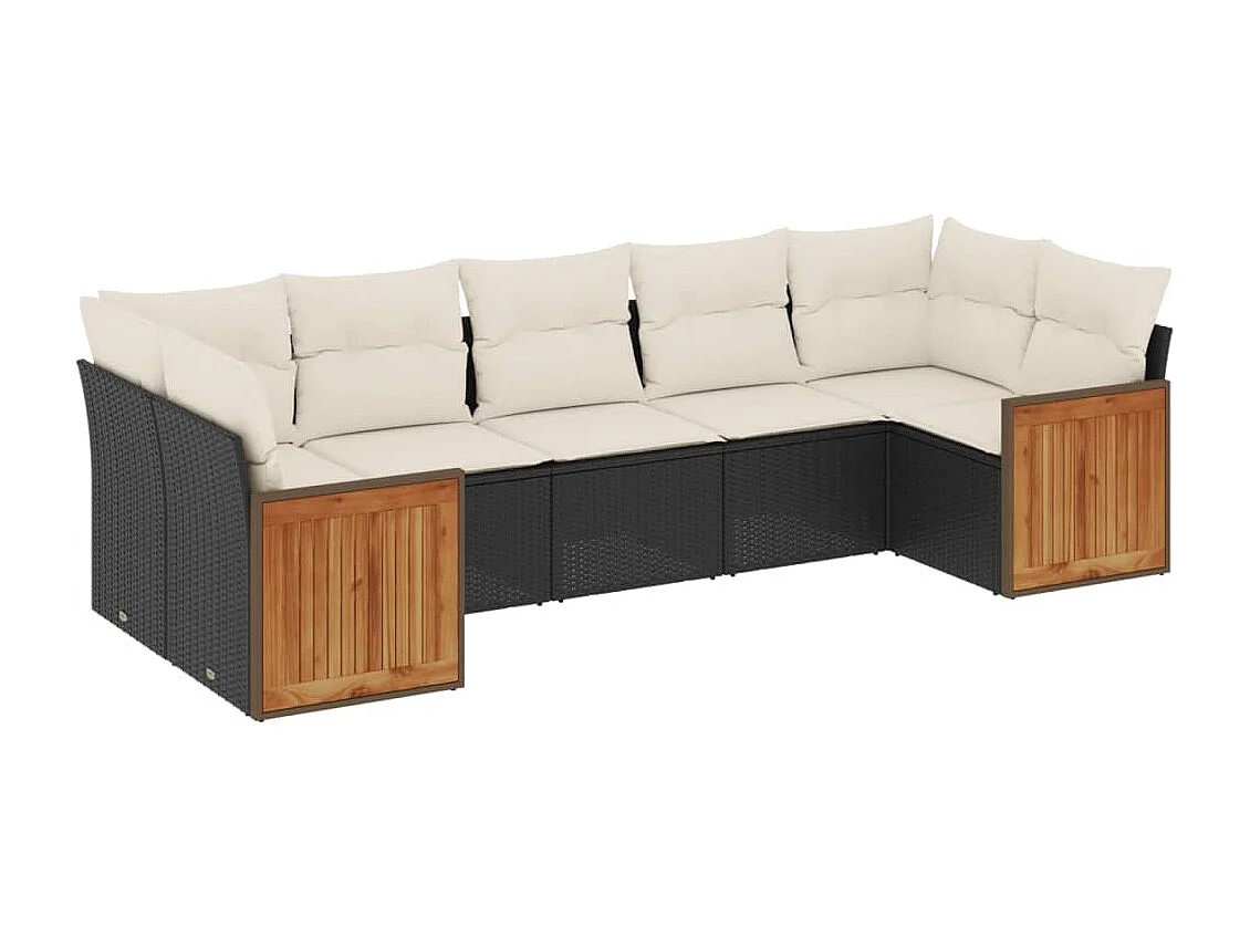 Salon de jardin 7 pcs avec coussins noir résine tressée