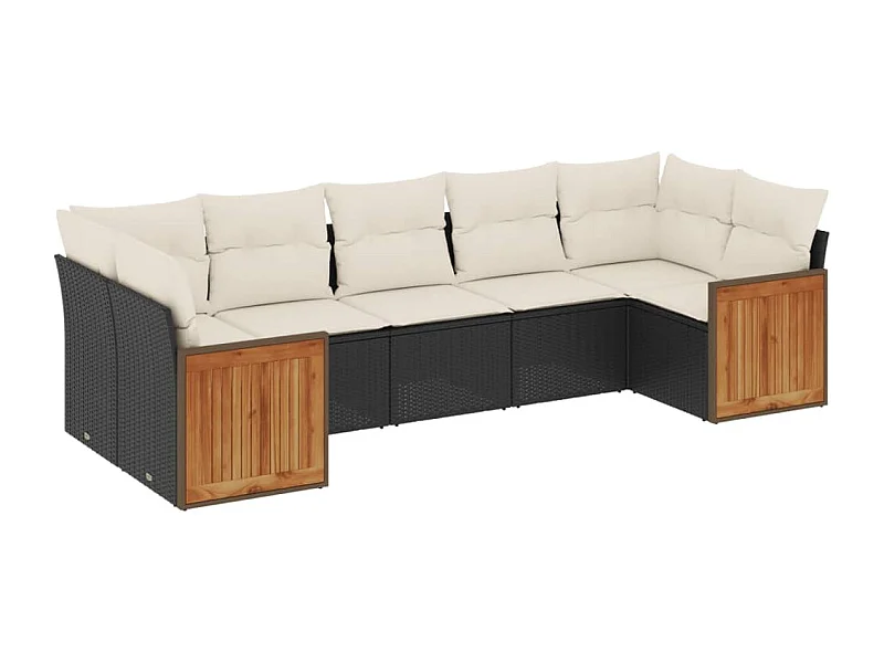 Salon de jardin 7 pcs avec coussins noir résine tressée