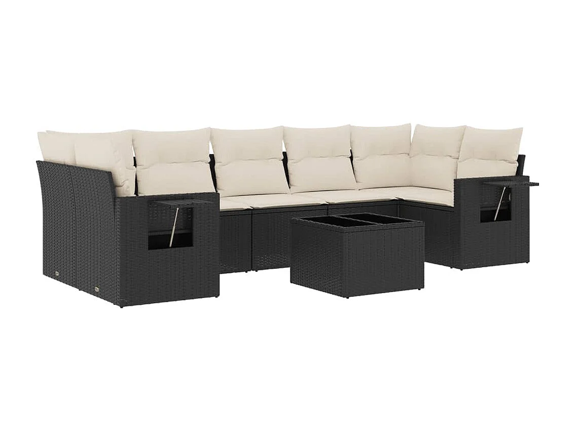 Salon de jardin 8 pcs avec coussins noir résine tressée