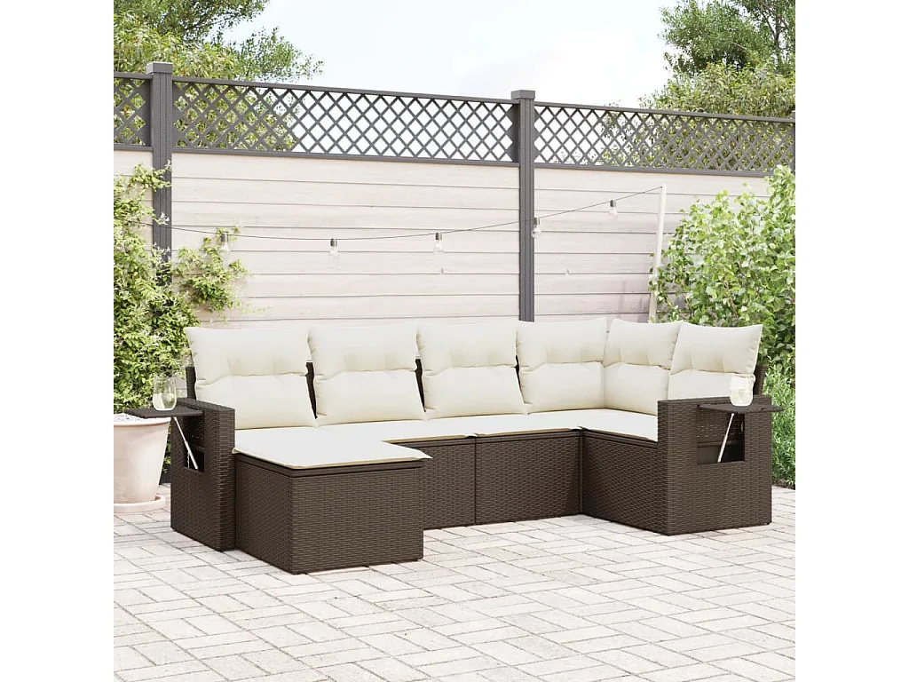 Salon de jardin avec coussins 6 pcs marron résine tressée
