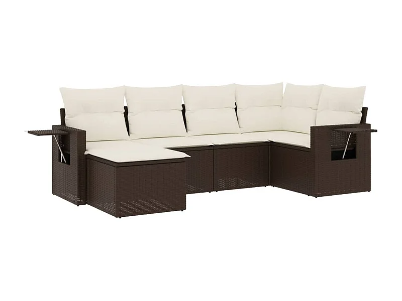 Salon de jardin avec coussins 6 pcs marron résine tressée