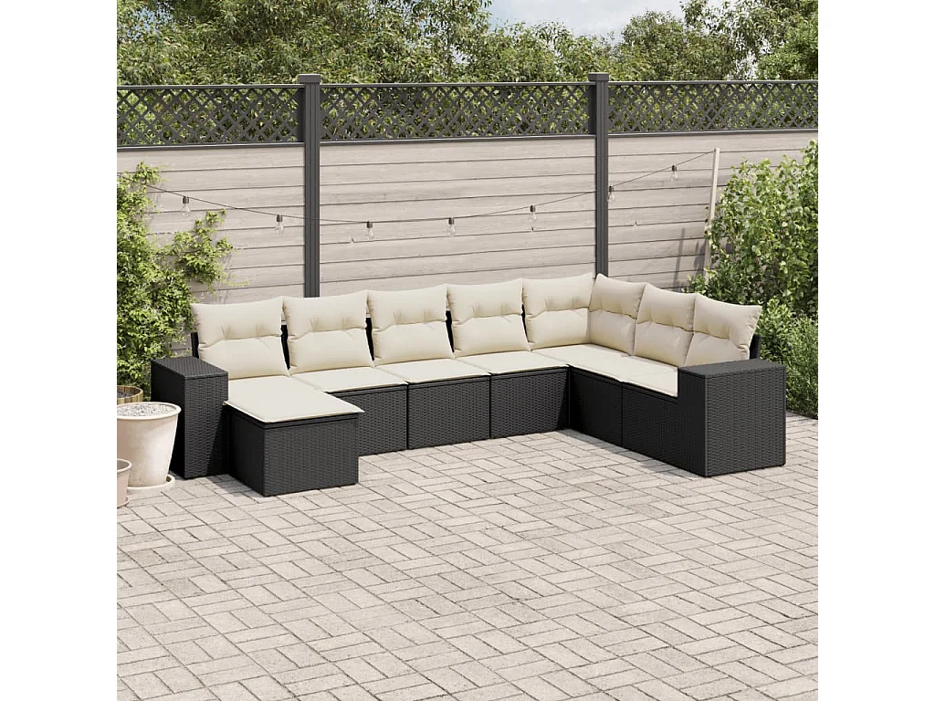 Salon de jardin 8 pcs avec coussins noir résine tressée