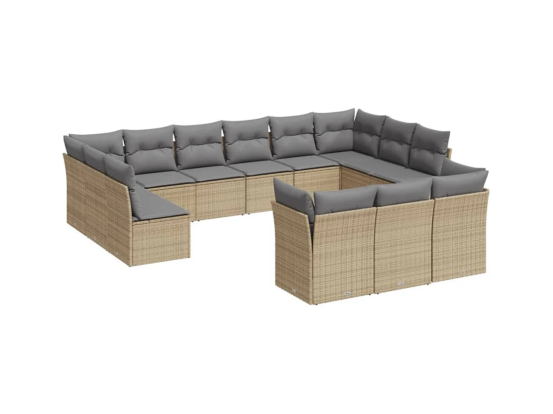 Salon de jardin avec coussins 13 pcs beige résine tressée