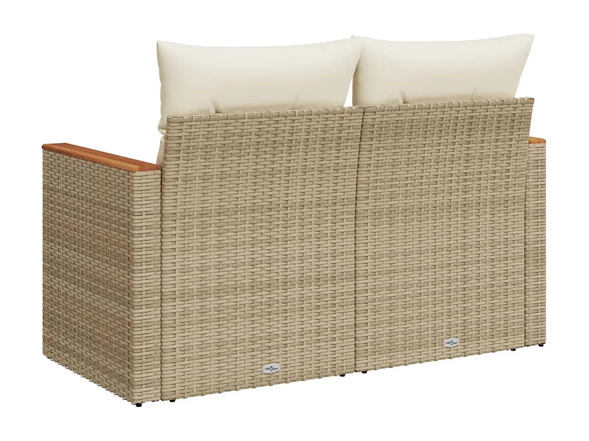 Canapé de jardin avec coussins 2 places beige résine tressée