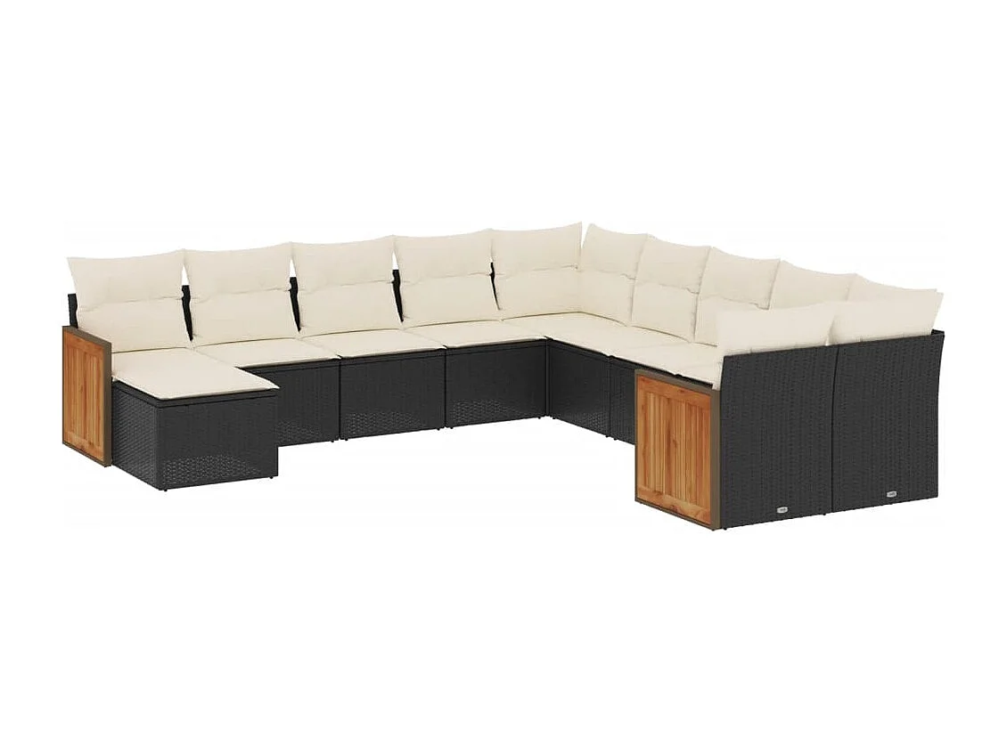 Salon de jardin 11 pcs avec coussins noir résine tressée