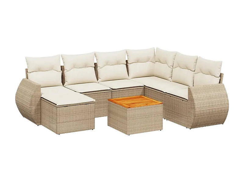Salon de jardin avec coussins 8 pcs beige résine tressée