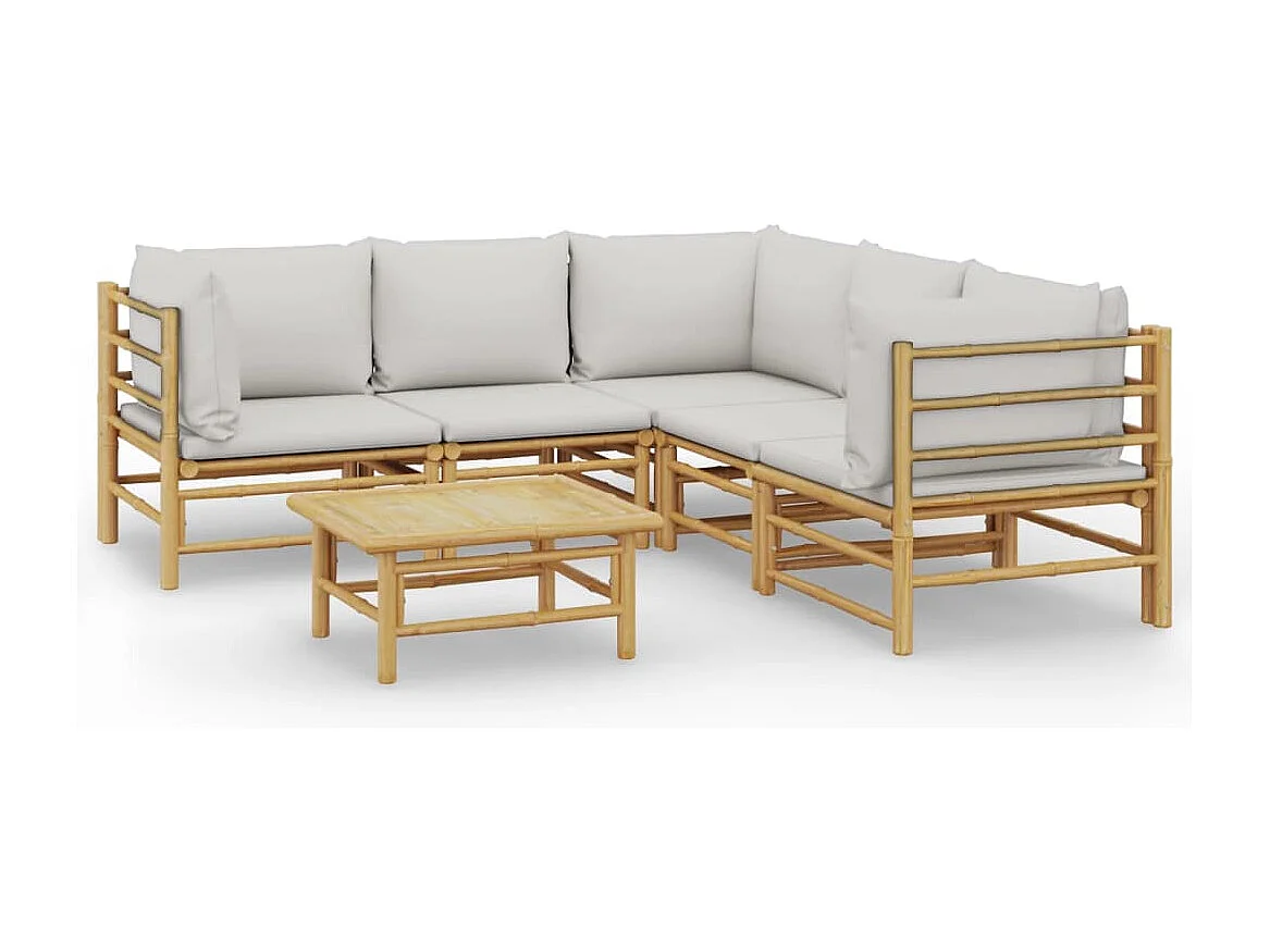 Salon de jardin 6 pcs avec coussins gris clair bambou